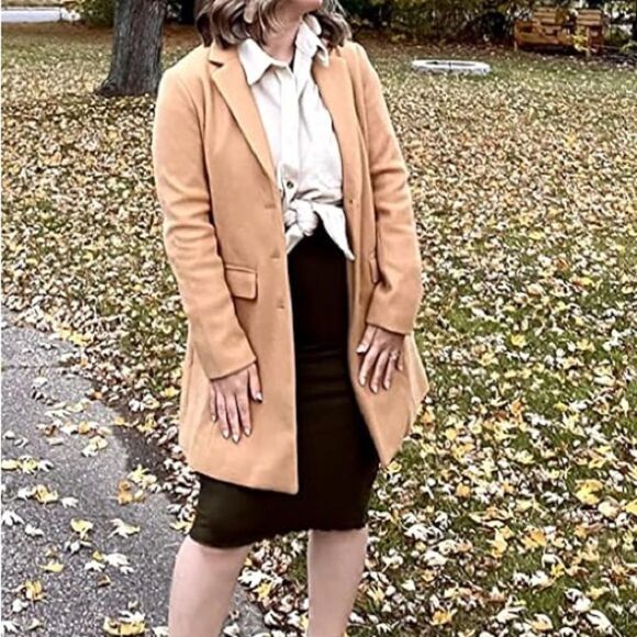 New Women Lapel Collar Long Wool Pea Coat Pink Button Down Gorgeous Coat - Picture 15 of 16